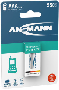 ANSMANN Batterie NiMH, maxE Micro AAA, 550 mAh, blister de 2