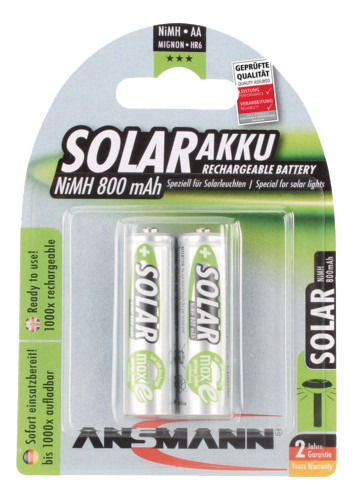 ANSMANN Batterie Solar NiMH Mignon AA, 800 mAh, blister de 2