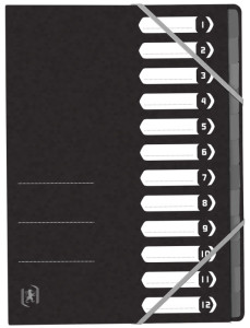 Oxford Trieur Top File+, A4, 12 compartiments, noir