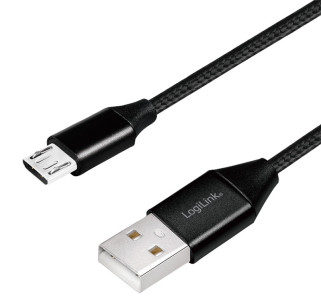 LogiLink Câble USB 2.0, USB-A - Micro USB, 0,3 m, noir