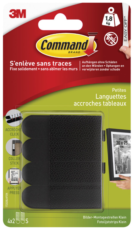 3M Command Languettes accroches tableaux, taille: S, blanc