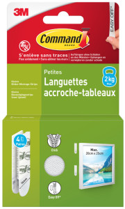 3M Command Languettes accroches tableaux, taille: S, blanc
