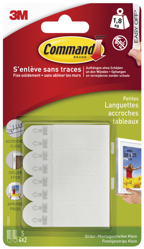 3M Command Languettes accroches tableaux, taille: S, noir