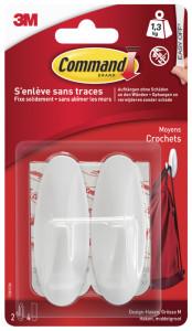 3M Command Crochet design, plastique, taille: S, blanc