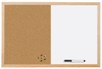 Bi-Office Tableau mixte, cadre en bois, (L)600 x (H)400 mm