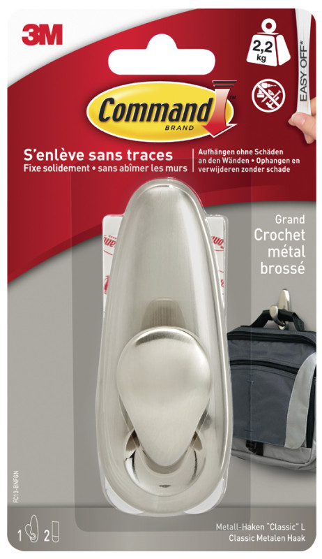 3M Command Crochet en métal Classic, taille: L, argent