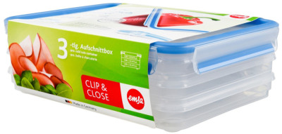 emsa Boîte à charcuterie CLIP & CLOSE, 3x 1,0 L, transparent