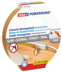 tesa Powerbond Adhésif de montage, étroit, transparent