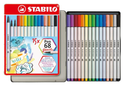 STABILO Feutre pinceau Pen 68 brush, étui en métal de 15