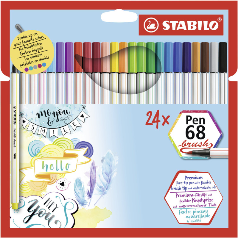 STABILO feutre de dessin Pen 68 brush, étui en carton de 24