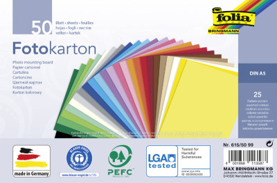 folia Papier cartonné, A5, 300 g/m2, 25 couleurs assorties