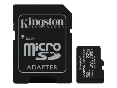 Kingston : 32GB MICROSDHC CANVAS SELECT 3P 3PC 100R A1 C10 CARD+SD ADAPTER