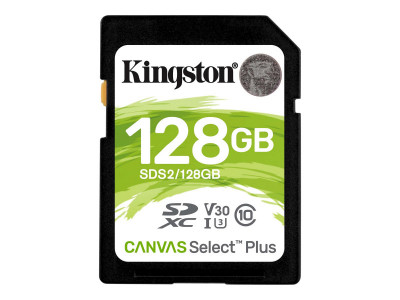 Kingston : 128GB SDXC CANVAS SELECT PLUS 100R C10 UHS-I U3 V30