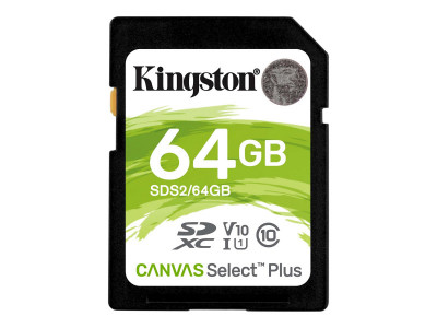 Kingston : 64GB SDXC CANVAS SELECT PLUS 100R C10 UHS-I U1 V10