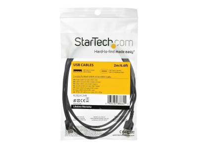 Startech : 2M DURABLE USB 2.0 TO USB C cable Noir ARAMID FIBER
