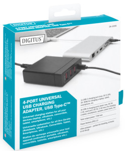 DIGITUS Universal USB Lade-Adapter, 4-Port, schwarz