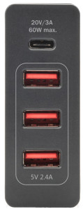 DIGITUS Universal USB Lade-Adapter, 4-Port, schwarz