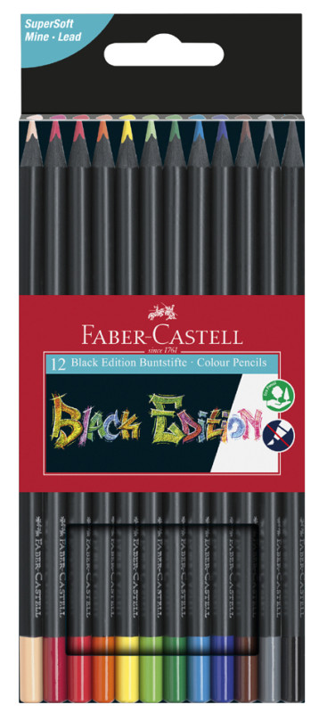 CRAYON COULEUR FABER CASTELL TRIANGULAIRE BLACK EDITION EN BOIS NOIR  POCHETTE DE 24