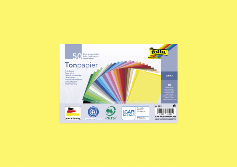 folia Papier de bricolage, A3, 130 g/m2, couleurs assorties