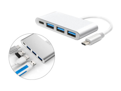DLH : PLASTIC BAG TYPE-C USB HUB 3USB PORTS et TYPE 1-A PORT USB