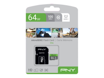 PNY : MICRO-SD ELITE 64GB CLASS XC CLASS 10 / UHS-IU1+SD ADAPTER