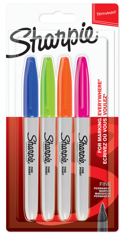 Marqueur permanent sharpie pointe fine 09mm encres assorties pastel blister  12 couleurs