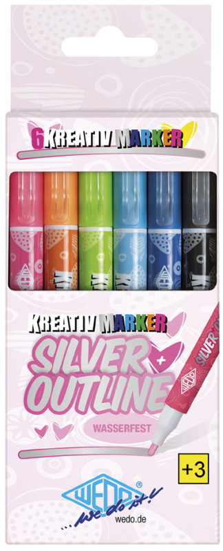 WEDO Kreativmarker SILVER + OUTLINE, 6er Etui