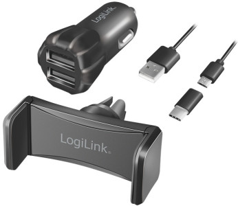 LogiLink Chargeur de voiture USB & support pour smartphone