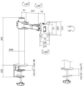 LogiLink Bras pour écran TFT/LCD, longueur bras: 199 mm,noir