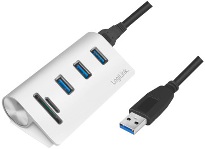 LogiLink Hub USB 3.0 + lecteur de carte, 3 ports, argenté