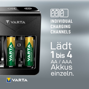 Chargeur VARTA LCD Plug+, 4 piles AA incluses
