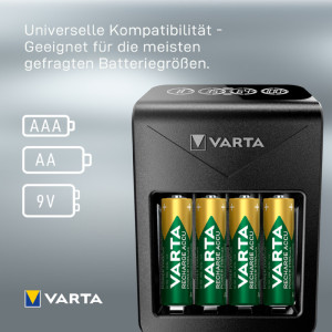 Chargeur VARTA LCD Plug+, 4 piles AA incluses