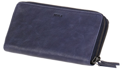 MIKA Portefeuille pour dames, en cuir, couleur : bleu marine