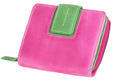 MIKA Portefeuille pour dames, en cuir, rose vif-vert