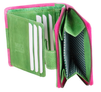 MIKA Portefeuille pour dames, en cuir, rose vif-vert