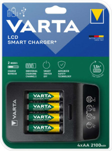 VARTA Chargeur LCD Smart Charger+, 4x piles Mignon AA incl.