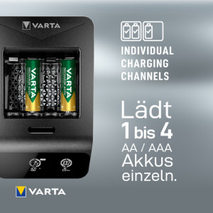 VARTA Chargeur LCD Smart Charger+, 4x piles Mignon AA incl.