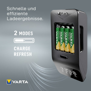 VARTA Chargeur LCD Smart Charger+, 4x piles Mignon AA incl.