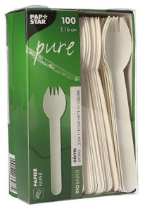 PAPSTAR Fourchette et cuillère 2en1 en papier 