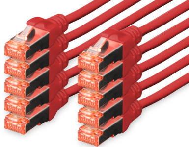 DIGITUS Câble patch Cat. 6, S/FTP, 1,0 m, par 10, rouge