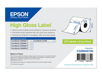 Epson : HIGH GLOSS LABEL DIE-CUT 105MMX210MM 273 LABELS