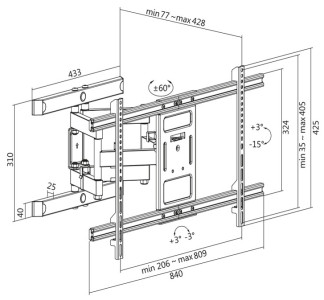 LogiLink Support mural pour TV Full Motion, 109,22-228,60 cm