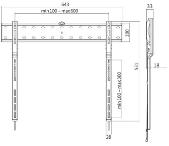 LogiLink Support mural pour TV, plat, pour 109,22-203,20 cm