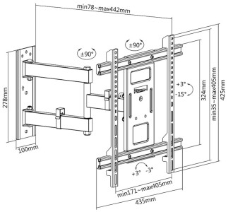 LogiLink Support mural pour TV Full Motion, 81,28 - 177,80cm