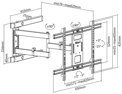 LogiLink TV-Wandhalterung Full Motion, für 93,98 - 203,20 cm