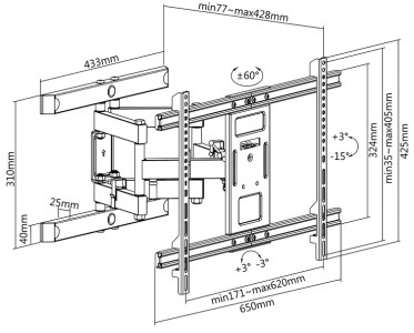 LogiLink TV-Wandhalterung Full Motion, für 93,98 - 203,20 cm