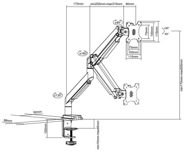 DIGITUS Support simple écran universel, fixation par serrage