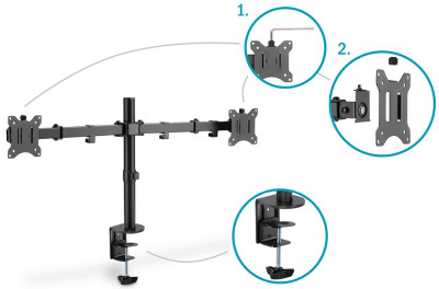 DIGITUS Support double écran universel, fixation par serrage