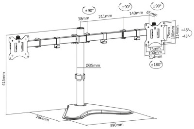 DIGITUS Support double écran universel, noir
