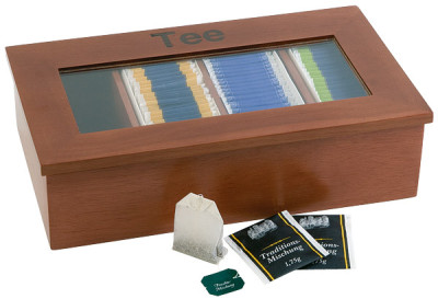 APS Boîte à thé et infusion, en bois, 4 cases, brun clair